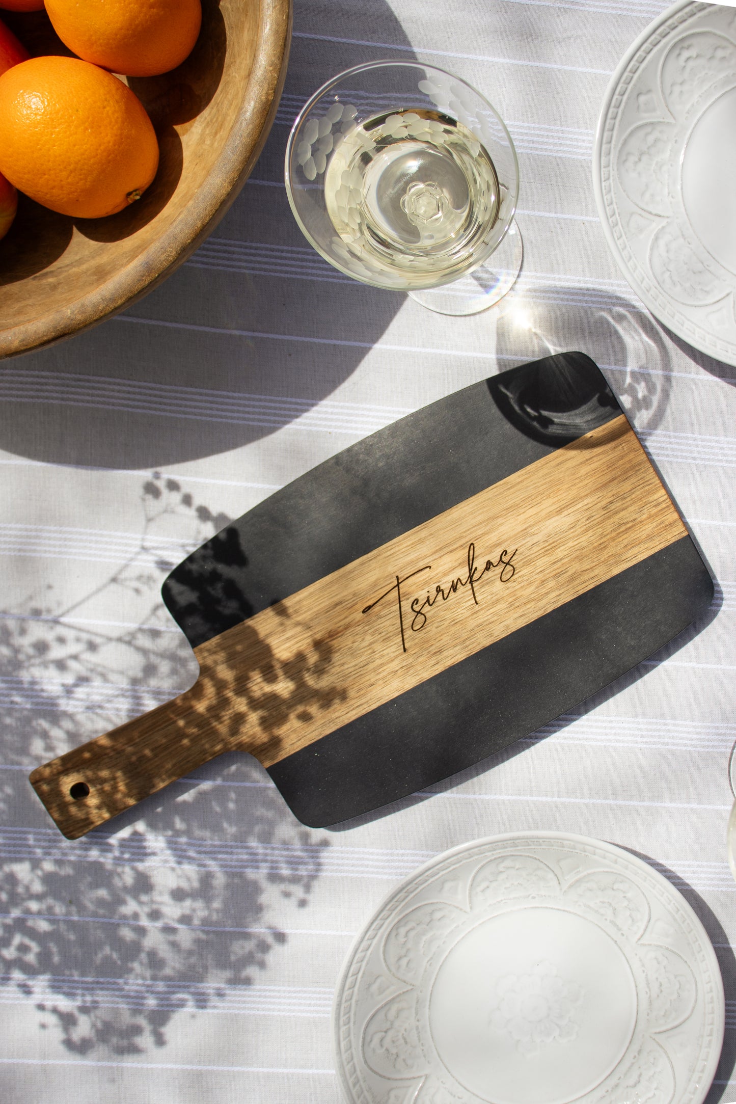 Marble & Acacia Wood Board With Handle