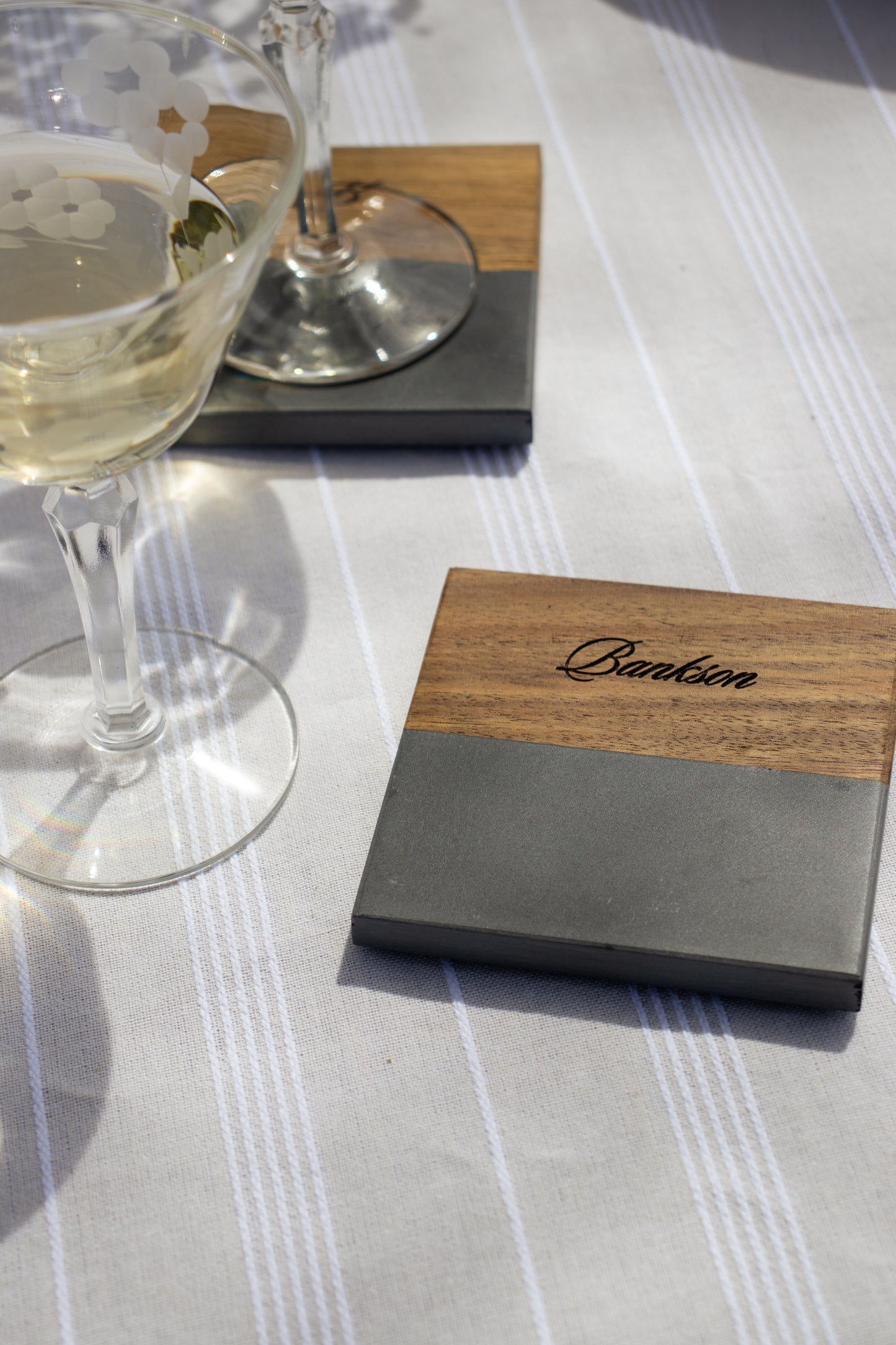 Custom Engraved Acacia Wood and Marble Coasters