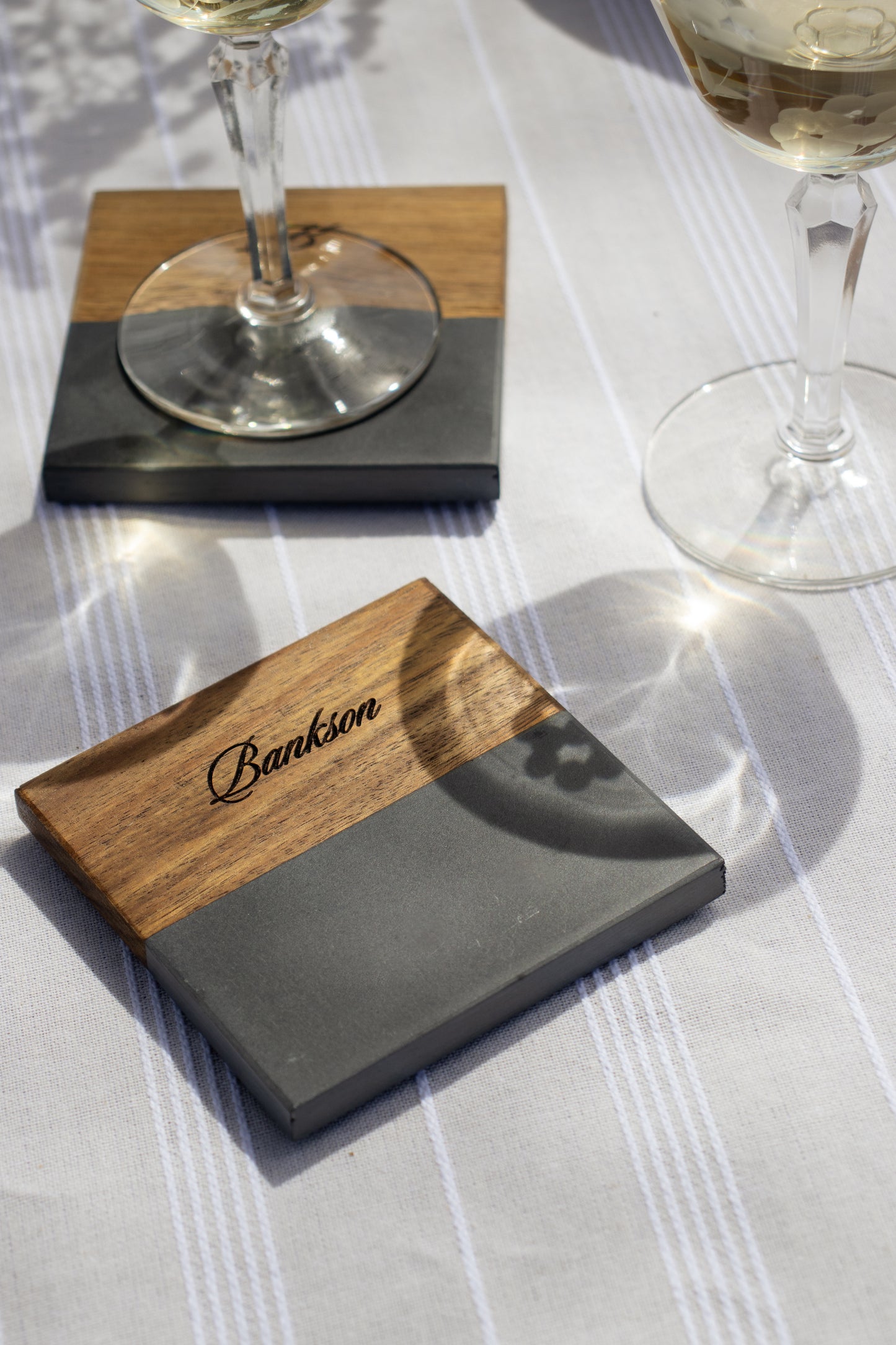 Custom Engraved Acacia Wood and Marble Coasters