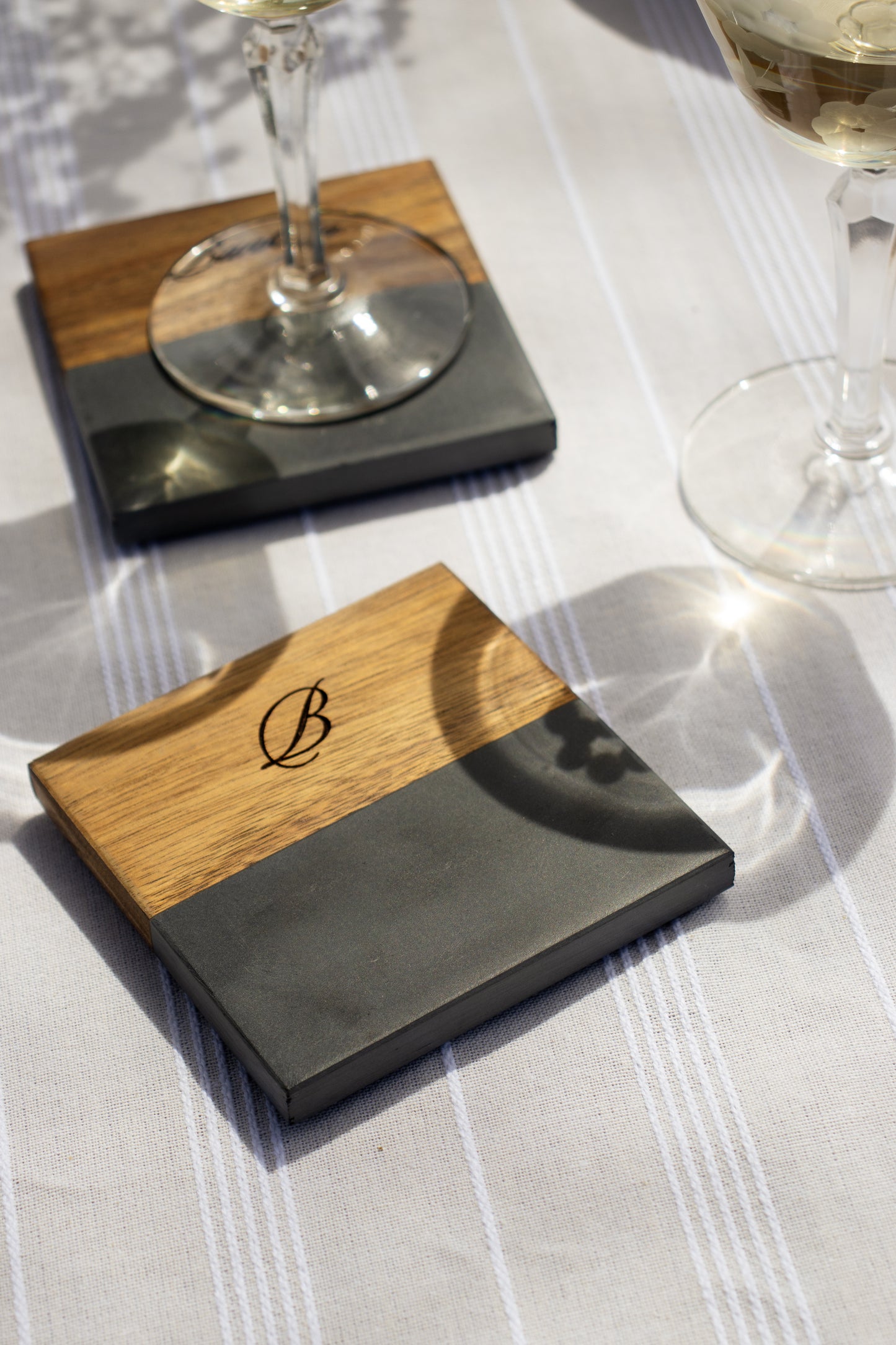 Custom Engraved Acacia Wood and Marble Coasters