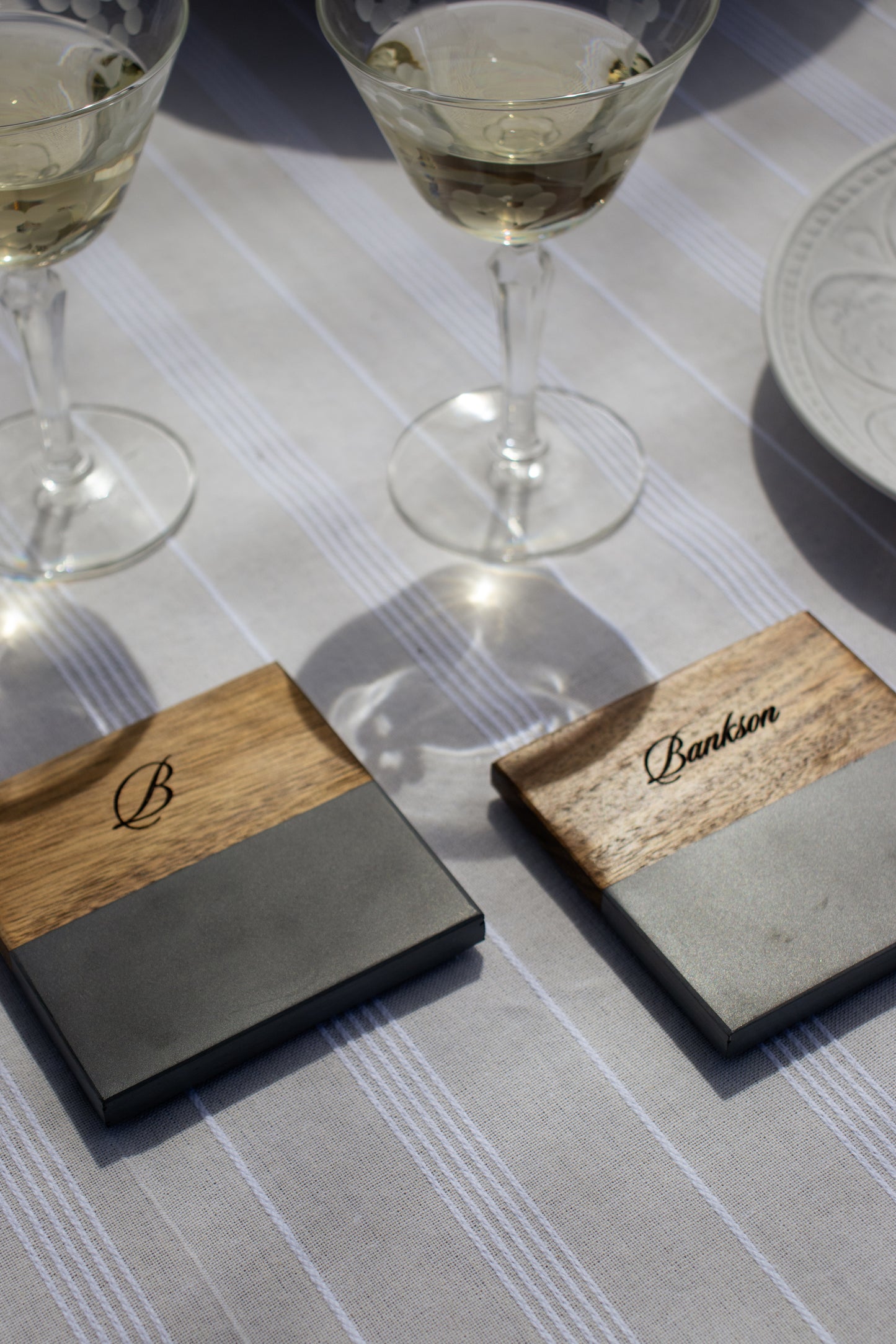 Custom Engraved Acacia Wood and Marble Coasters