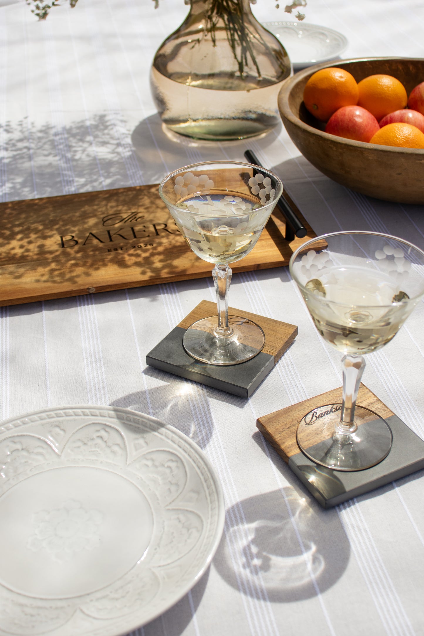 Custom Engraved Acacia Wood and Marble Coasters