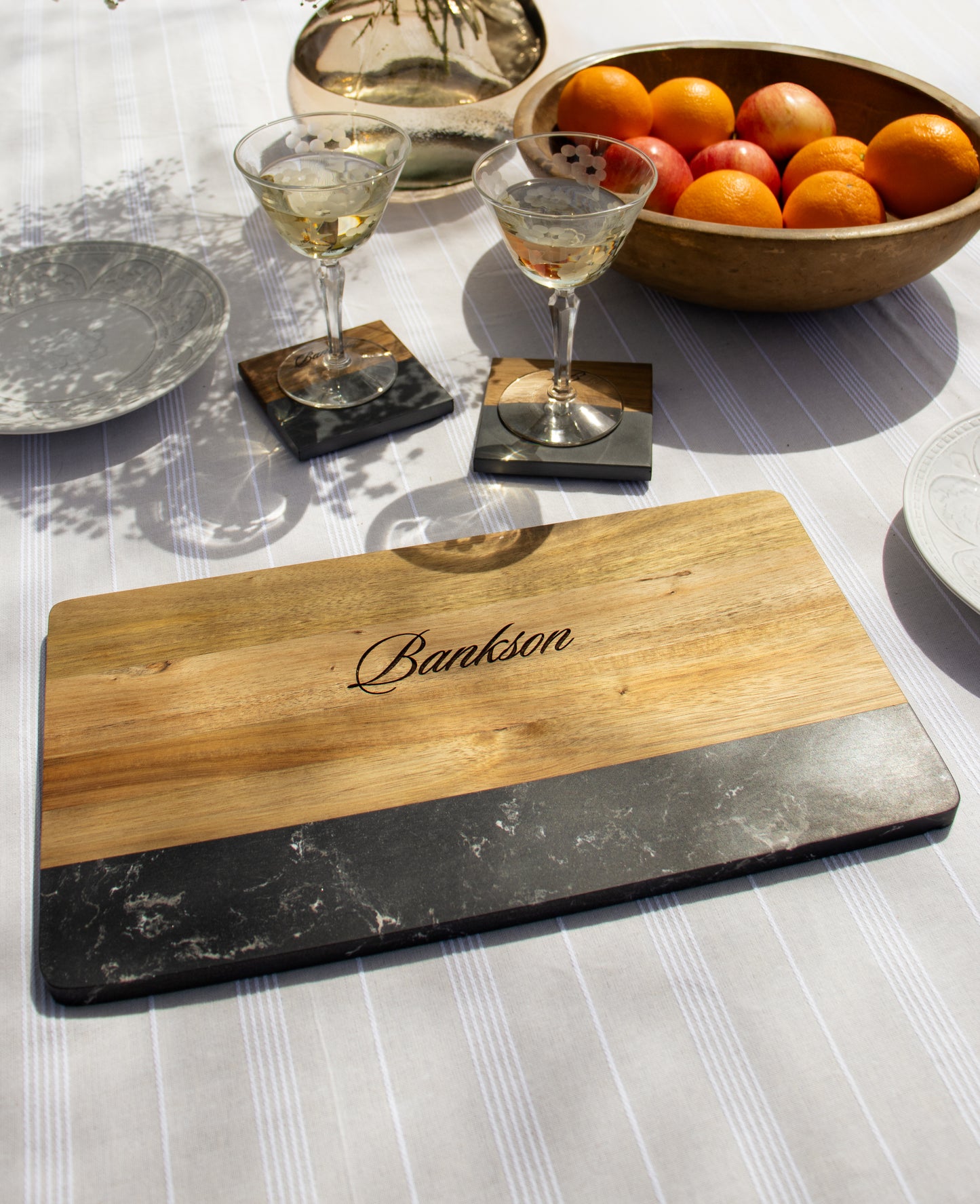 Custom Engraved Marble & Acacia Wood Board