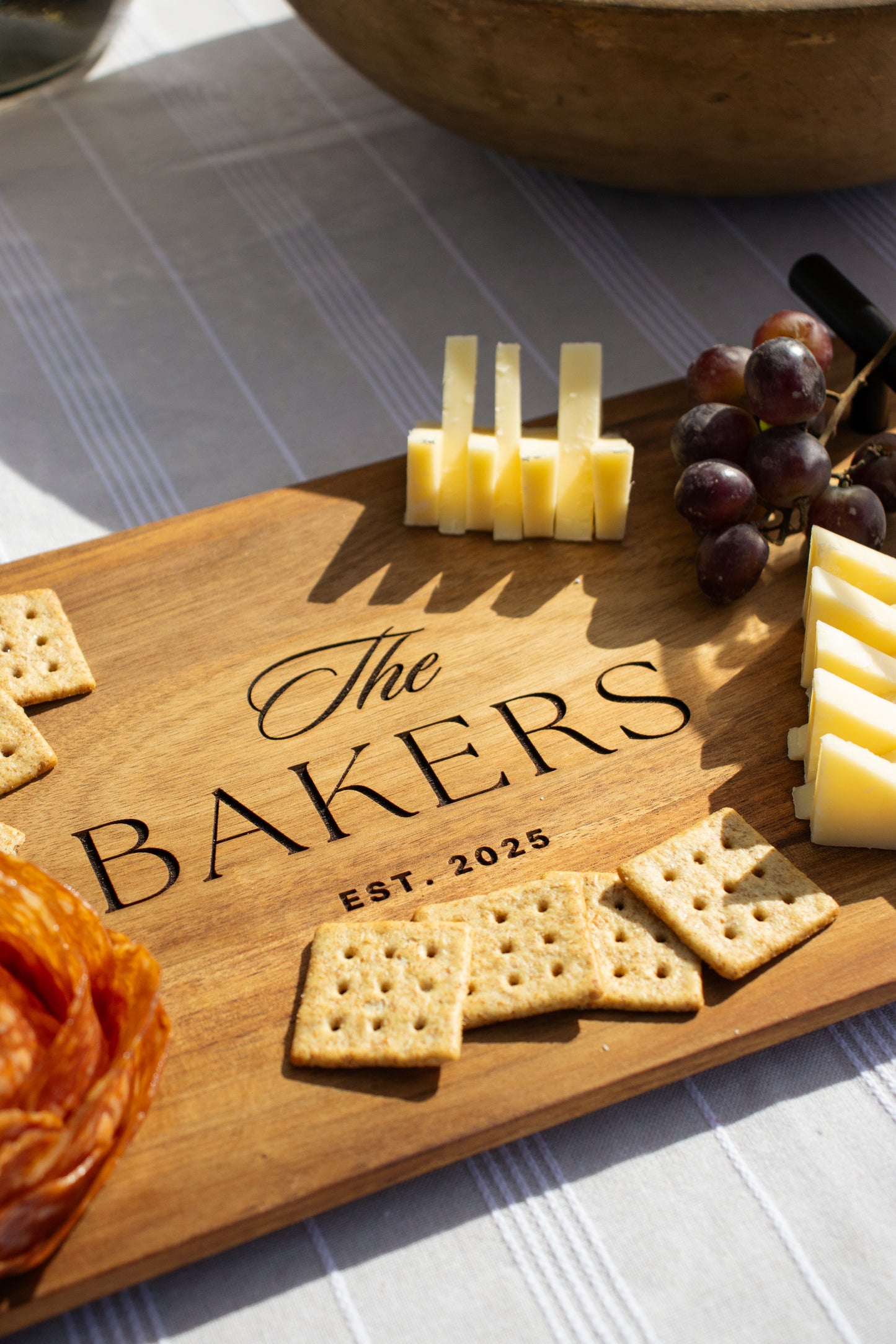 Custom Engraved Rectangular Wood Serving Tray with Metal Handles