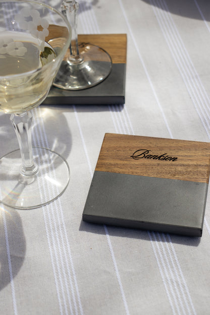 Custom Engraved Acacia Wood and Marble Coasters