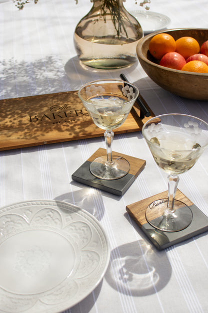 Custom Engraved Acacia Wood and Marble Coasters